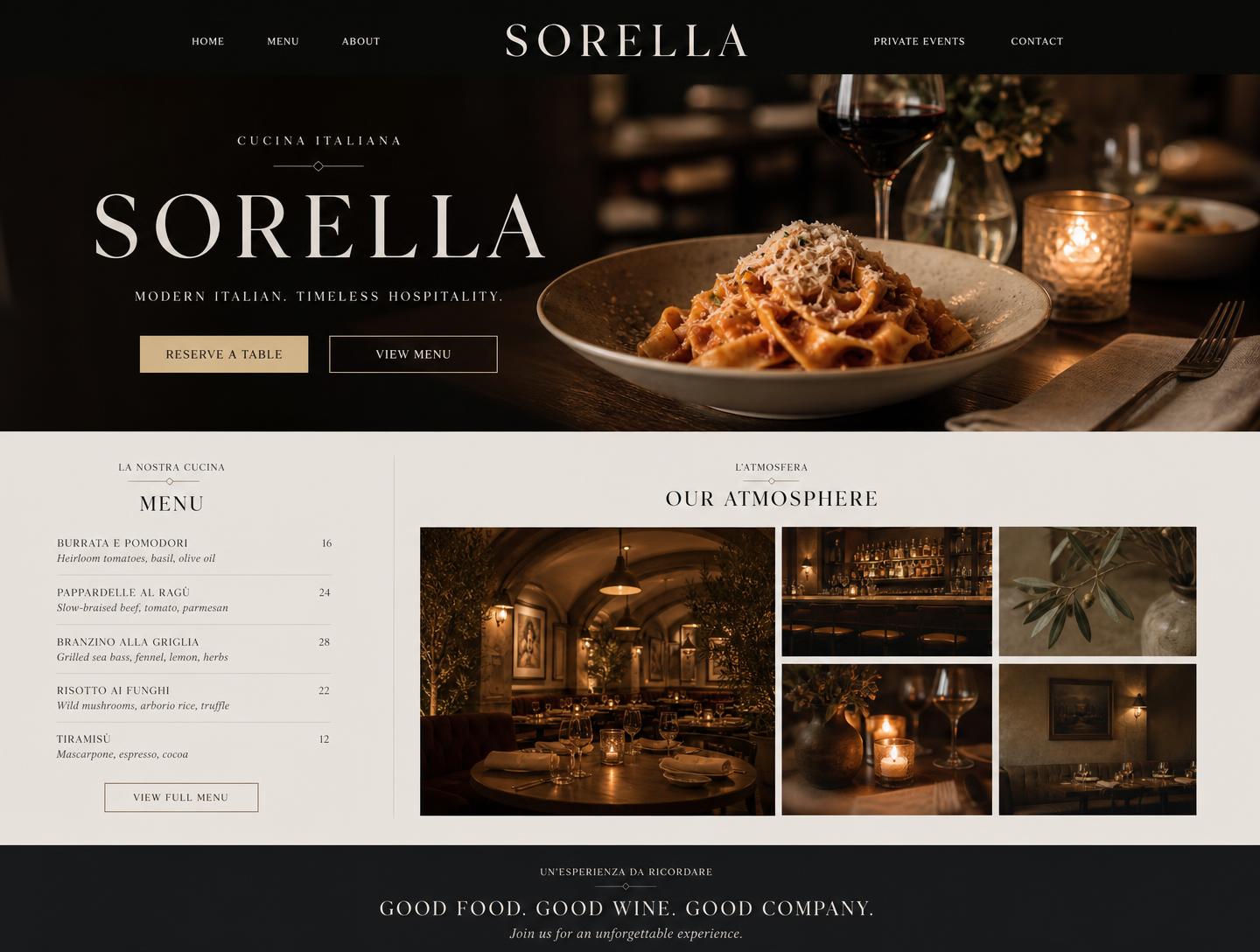 Sorella website concept homepage — Restaurant / Hospitality